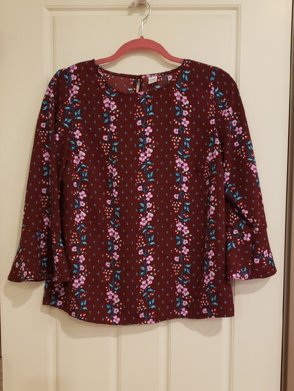 Maroon Floral Bell Sleeve Blouse. Old Navy, Women's Small